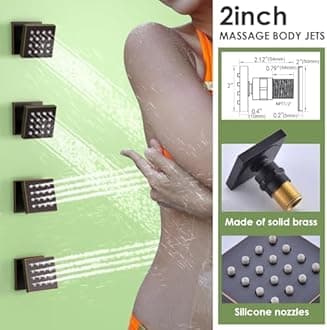 Enga Oil Rubbed Bronze Rain Shower System with Body Spray, 12inch Ceiling Rainfall Shower Faucet Complete Kit with 3-way Diverter Valve