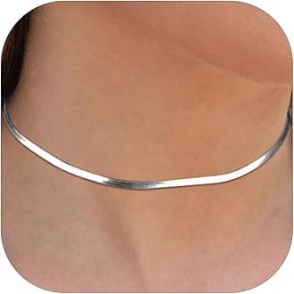 14K Gold Plated Necklaces for Women, Fashion Herringbone Choker Necklace Stainless Steel Flat Snake Chain 3/5MM(W) 12.5"/15"/18"+3.5"(L)