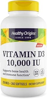 Healthy Origins Vitamin D3 10,000 IU (Non-GMO, High Potency, Bone Support, Immune Support, Gluten Free), 360 Softgels