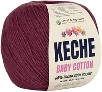 Keche Cotton Yarn, 60% Cotton 40% Acrylic Yarn, Soft Cotton Yarn for Crochet and Knitting, Amigurumi Yarn 1 Skein/Ball 1.76 Oz (50g) / 180 Yrds (165m) - Claret Red