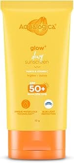 Aqualogica Glow+ Dewy Sunscreen Gel SPF 50 PA++++ with Papaya & Vitamin C | For Dry, Sensitive, Oily & Combination Skin | UVA/B & Blue Light Protection | Travel Friendly | For Men & Women | 30g