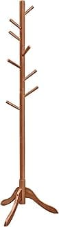 VASAGLE Solid Wood Coat Rack, Free Standing Tree-Shaped Coat Rack with 8 Hooks, 3 Height Options, for Clothes, Hats, Bags, Living Room, Bedroom, Home Office, Caramel Brown URCR01WN