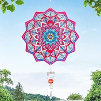 Light Catcher Wind Spinners Outdoor with Spiral Tail - Mandala 3D Hanging Garden Yard Patio Window Decor Gift for Women Mom Grandma Wife, Kinetic Spin Vibrant Color Fun to Watch Art Sculptures, Red