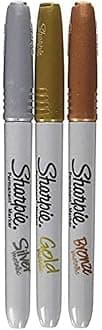 Sharpie Fine Point Metallic Permanent Markers, Silver/Gold/Bronze, Pack of 3