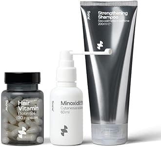 Sons Complete Hair Loss Treatment for Men. Minoxidil 5% for Hair Regrowth, Vegan Biotin for Hair, DHT Blocking & Thickening Shampoo with Citrus Scent. 1 Month Supply. Made in Europe.