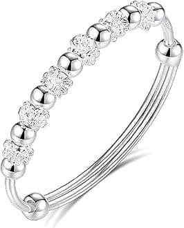 Sterling Silver Bracelets For Women 925 Sterling Silver Beads Bangle Bracelet Transfer Lucky Cuff Bracelet Adjustable Fashion Women Jewelry, 2.4 x 2.4 x 0.3 inches, Sterling Silver, no gemstone