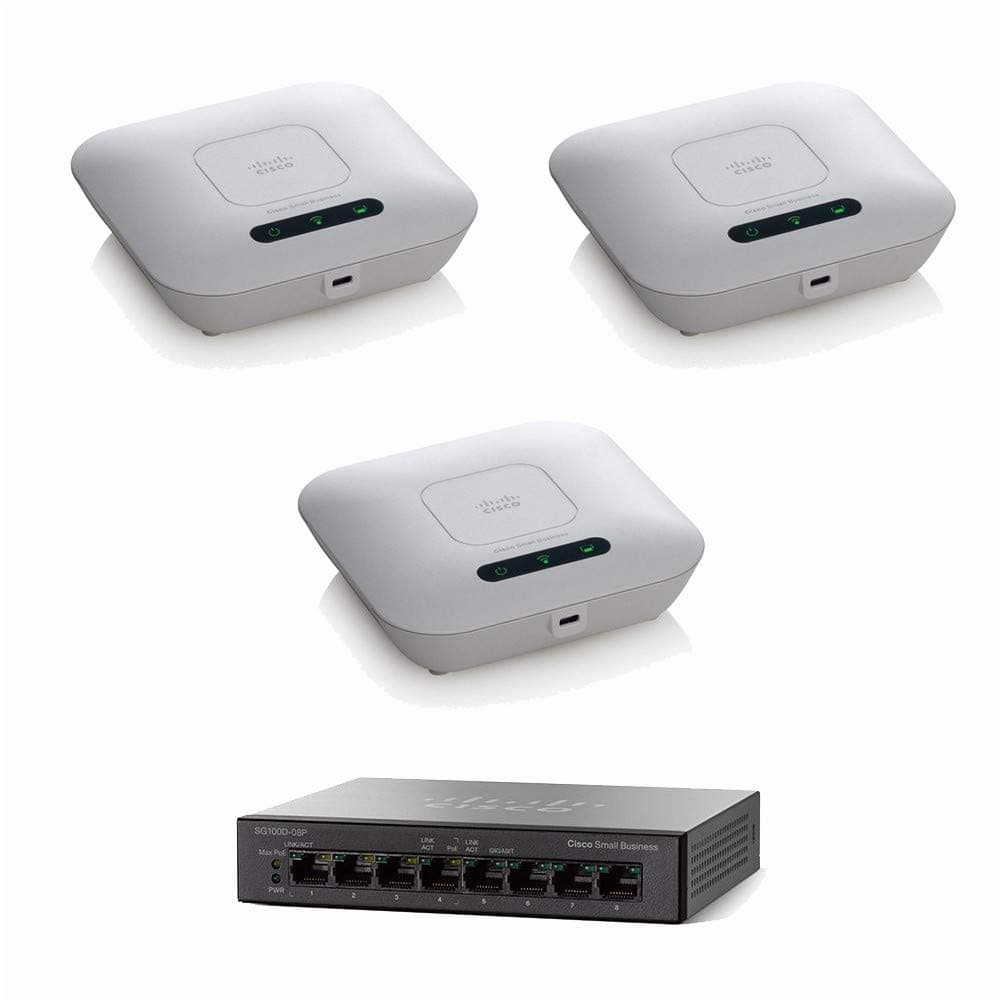 Cisco WAP121 3-Units Access Point + Cisco SG110D-08HP Switch PoE + RV042G Router