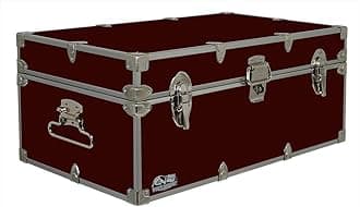 C&N Footlockers - Full-Size Happy Camper Trunk - #1 Summer Camp Trunk - Made in the USA - Steel Footlocker with Lid Stay - 32 x 18 x 13.5 Inches (Maroon)