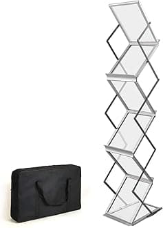 HUAZI Foldable Aluminum Magazine Rack, Portable Pop-up Display Stand, 6 Pockets, A4 Size, for Trade Shows, Office, Retail Store