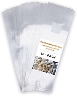 60 Pack Mushroom Grow Bags with Breathable 0.2 Micron Filter, Large 6" X 5" X 20" Mushroom Spawn Bags, Extra Thick 3 Mil Autoclavable Bags, Durable tear-resistant bulk substrate bags.