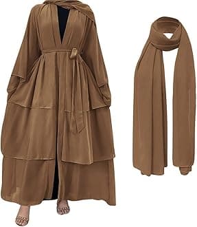 - Muslim Abaya Dress for Women - Long Sleeve Islamic Dubai Abaya Cardigan Robe - Middle East Prayer Dress with Hijab