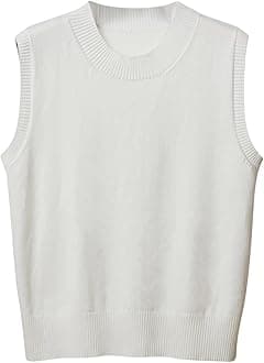 Women's Sweater Vest Classic Crewneck Knitted Pullover School Uniform Knitwear Tops Sleeveless Warm Comfy Tank Tops