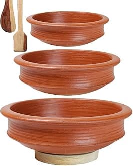 Clay Handi/Pot for Cooking and Serving Combo 1, 2 & 3 Liter