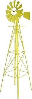 VINGLI 8FT Ornamental Windmill Backyard Garden Decoration Weather Vane, Heavy Duty Metal Wind Mill w/ 4 Legs Design,Yellow