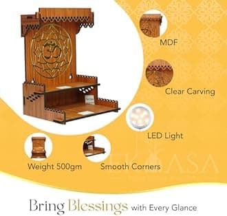 Ekhasa Wooden Pooja Mandir Wall Mounted | God Temple for Home | Puja Stand | Pooja Unit with LED Spotlight | Temple for Office