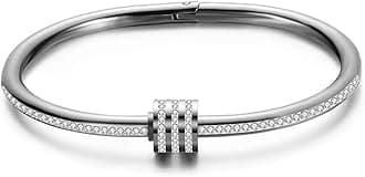 Shining Diva Fashion 18K Gold Plated Stainless Steel Openable Crystal Bracelet | Cuff Bangle | Friendship Couple Wedding Gifts for Mother Sister Wife Girlfriend | Anti Tarnish Jewellery