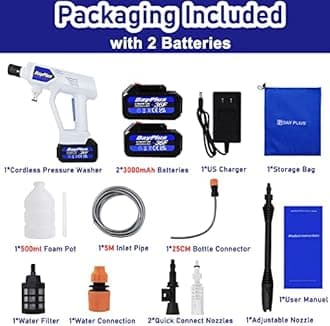 Cordless Pressure Washer, 21V Electric Portable Power Cleaner with 2x3.0AH Batteries and Accessories, 3 Speed Adjustable Battery Powered Pressure Washer Gun for Car Washing, Window and Floor Cleaning