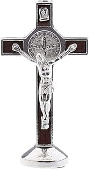 POFET Crucifix Jesus Christ Cross Statue Figurine For Car Home Chapel Decor - Silver