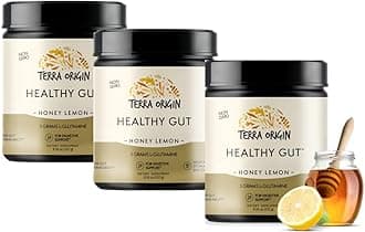 TERRA ORIGIN Healthy Gut Powder Honey Lemon | 3-Pack, 90-Servings (Three, 30-Serving Tubs) with L-Glutamine, Zinc, Glucosamine, Slippery Elm Bark and More!