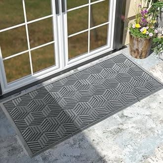 Yimobra Large Door Mat 47x24, All-Season Waterproof Outdoor Mats for Front Door Entrance with Drainage Holes, Heavy Duty Non-Slip Doormat for Garage Patio Entryway Indoor, Black Gray