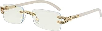 Retro Vintage Style Rimless Clear Lens Sunglasses for Women & Men Luxury Glasses Fashion Crystal Wood Eyewear Shades