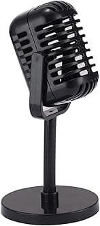 Facmogu Vintage Microphone Prop, Plastic Fake Microphone for Halloween Decor, Retro Mic Fake Prop for Costume & Role Play, Antique Mic Stage Table Decor Party Favors - Black