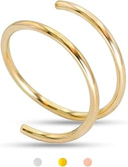 Double Nose Ring Hoop for Single Piercing, 14k Gold Filled or Sterling Silver Spiral Twist Nose Hoop for Women Men