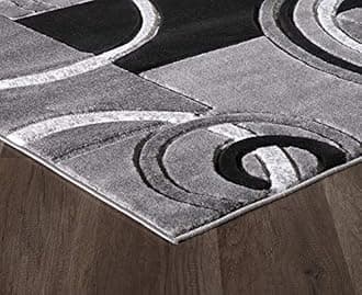 Golden Rugs Platinium Collection Hand Carved Area Rug Modern Contemporary (2'6" X 7'5", Black-LightGrey)