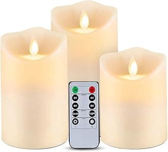 Qniceone Flameless Candles with Remote Control and Timer [ Pack of 3] Pillar Realistic and Bright Wax Electric LED Candle Sets for Holiday Birthday Electric Fake Candle- Ivory with Remote Control