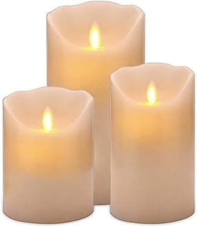Qniceone LED Flameless Candles 3-Pack, Electric Candles Battery Operated, Led Candle Set, Rechargeable Fake Candles Pillar Realistic and Bright Wax Battery Candle Sets for Home & Holiday Decor -Ivory