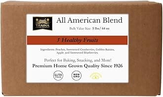 Traina Home Grown All American Dried Fruit Blend - Peaches, Sweetened Cranberries, Golden Raisins, Sweetened Blueberries, Apples - Bulk 5 lb Case, Non-GMO, Gluten-Free- Dried Fruit for Bakeries, Restaurants & Foodservice