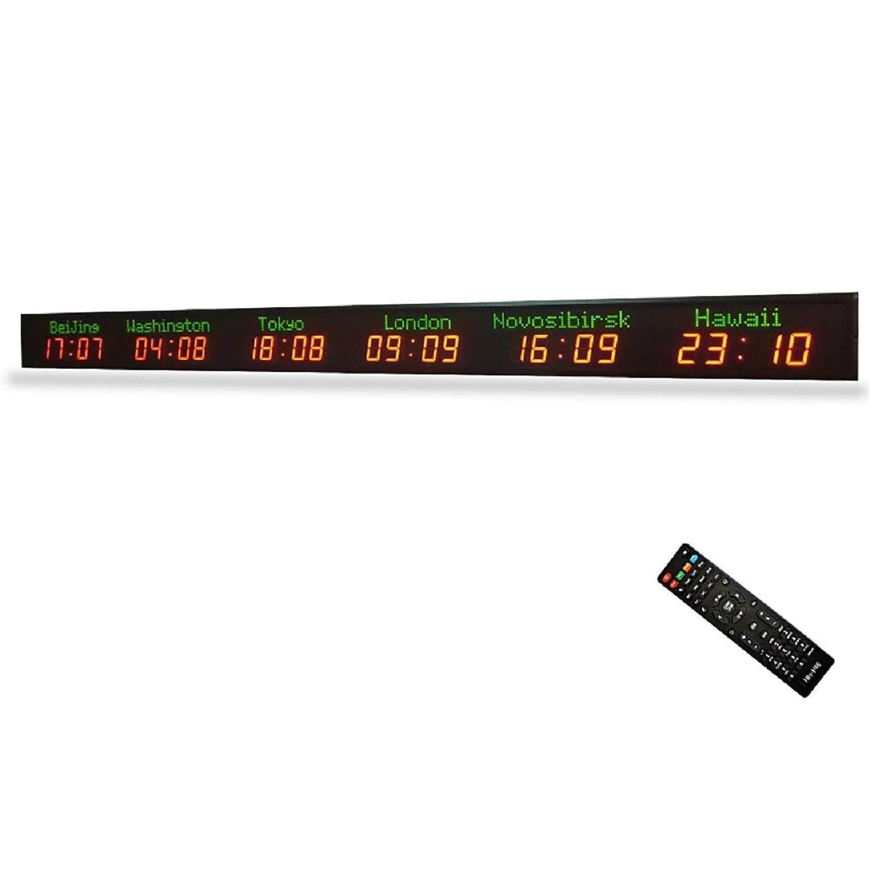 LED Wall Mounted World Clock with Remote Control,6 City Digital Time Zone Clock, Big Size Display, Suitable for Hotels, Enterprises, International Airports