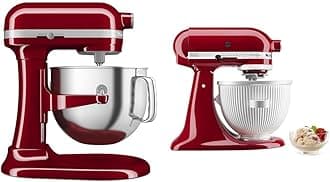 KitchenAid® 7 Quart Bowl-Lift Stand Mixer, Empire Red & Ice Cream Maker Attachment Stand Mixer, 2 Quart, White