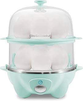 Elite Gourmet EGC1405M 2-Tiered Rapid Egg Cooker, 5-Egg Poacher, Omelets, Soft, Medium, Hard-Boiled Eggs with Auto Shut-Off and Buzzer, BPA Free, 14 eggs, Mint