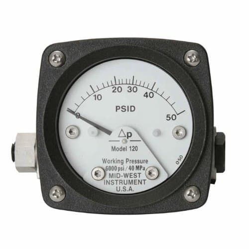 Mid-West Instrument120-AA-00-OO-25P Piston Type 2.5" Differential Pressure Gauge, 25 psi, Al