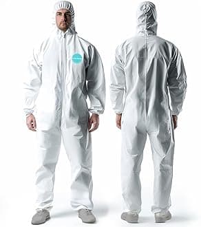 Hazmat Suits, Heavy Duty Full Body Disposable Paint Suits, Coveralls with Hood, Elastic Wrists and Ankles (XX-Small)