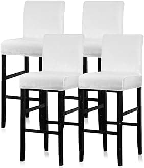 Lellen Bar Stool Covers Set of 4 - Velvet Chair Cover,Stretch Bar Stool Seat Covers,Removable Bar Chair Covers with Backs,Counter Height Bar Stool Chair Covers for Kitchen Dining Room Cafe(White)