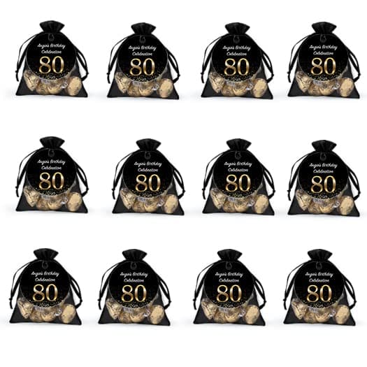 WH Candy 12ct Personalized 80th Birthday Party Favors for Guests Kisses in Organza Bags (12 Count) - Birthday Party Supplies