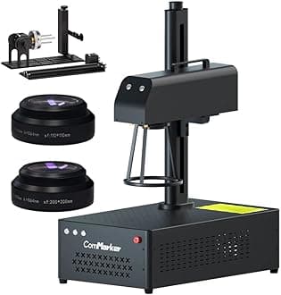 – ComMarker B4 50W Max Fiber Laser Engraver with Rotary Axis,Support LightBurn Laser Engraving Machine with 2 Different Size Lens,Fiber Laser Marking Machine for Jewelry,Sliver,Tag,Tumblers,Brass