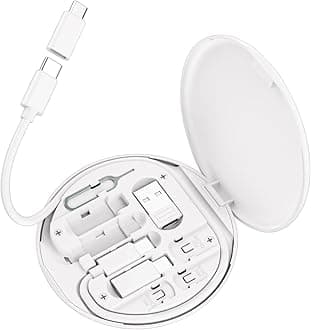 Multi USB Charging Adapter Cable Kit, C to iOS Device Cable Box, Conversion Set USB A & Type C to Male Micro/Type C/iOS Device, Data Transfer, Card Storage, Tray Eject Pin, Phone Holder (White)