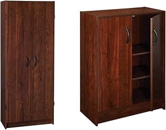 ClosetMaid Pantry Cabinet Cupboard with 2 Doors Adjustable Shelves, Standing, Storage for Kitchen, Laundry or Utility Room, Dark Cherry and ClosetMaid, Dark Cherry 1307 Stackable 2-Door Organizer