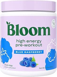 Bloom Nutrition High Energy Pre Workout Powder (Blue Raspberry) - Amino Energy with Beta Alanine, Ginseng & L Tyrosine, Natural Caffeine Powder from Green Tea Extract, Sugar Free & Keto Drink Mix