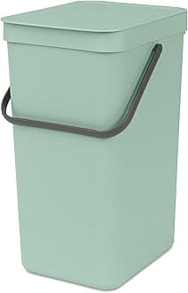 Brabantia - Sort & Go Waste Bin 16L - Medium Recycling Bin - Stay Open Lid - Carry Handle - Easy to Clean - for Under Kitchen or Wall-Mounted - Compost Bin - Jade Green - 22 x 28 x 40 cm