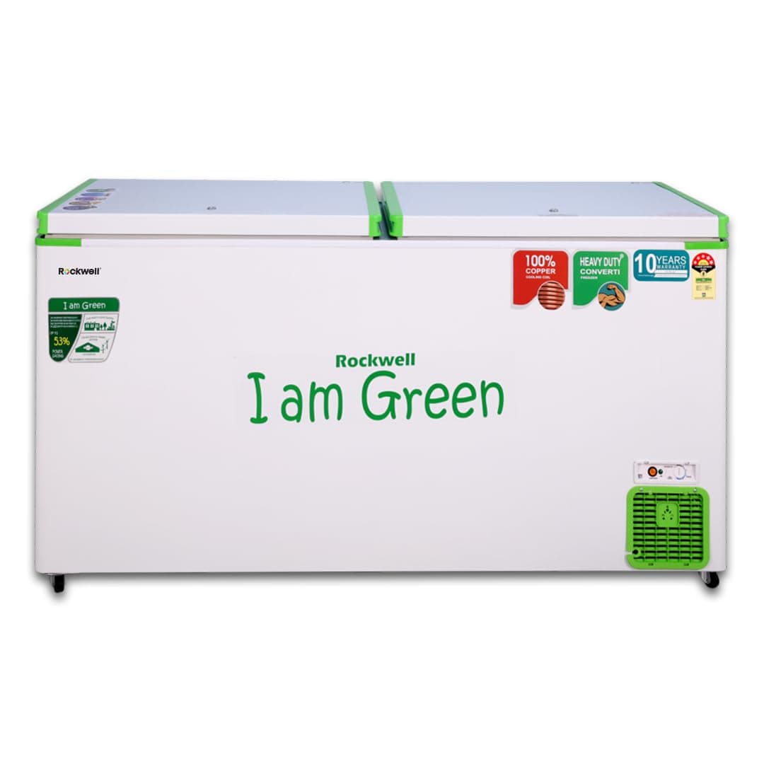 - ROCKWELL 550DDUC GREEN Convertible Deep Freezer, 5 Star, Double Door Chest Freezer, 10-Year Cooling Coil Warranty, 5-Year Comprehensive Warranty, Up to 53% Power Saving (491 Ltr)