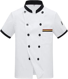 Men's Chef Coat Uniform Short Sleeve Cook Jacket Restaurant Kitchen Work Breathable Clothes