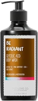 THE LOVE CO Be Radiant 5% Glycolic Acid Body Wash 250ml | Body Wash Shower Gel for Dark Spots & Dark Patches | Helps Improve Rough, Bumpy & Strawberry Skin | For Men & Women