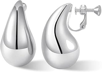 Gold Drop Clip On Earrings Dupes Teardrop Chunky Non Pierced Earring 14K Real Gold Plated Hypoallergenic Lightweight Earrings for Women（Gold and Silver）