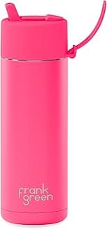 Ceramic Reusable Bottle - Stainless Steel Water Bottle With Straw, Insulated Water Bottle, Metal Water Bottle - Flip Straw Lid - 20oz - Neon Pink