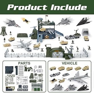 Military Base Toy Sets, Army Toys with 13 Vehicles Trucks Helicopter, Fighter Jet, Airplane Toy with Army Men Action Figures, Birthday Gift for Boys