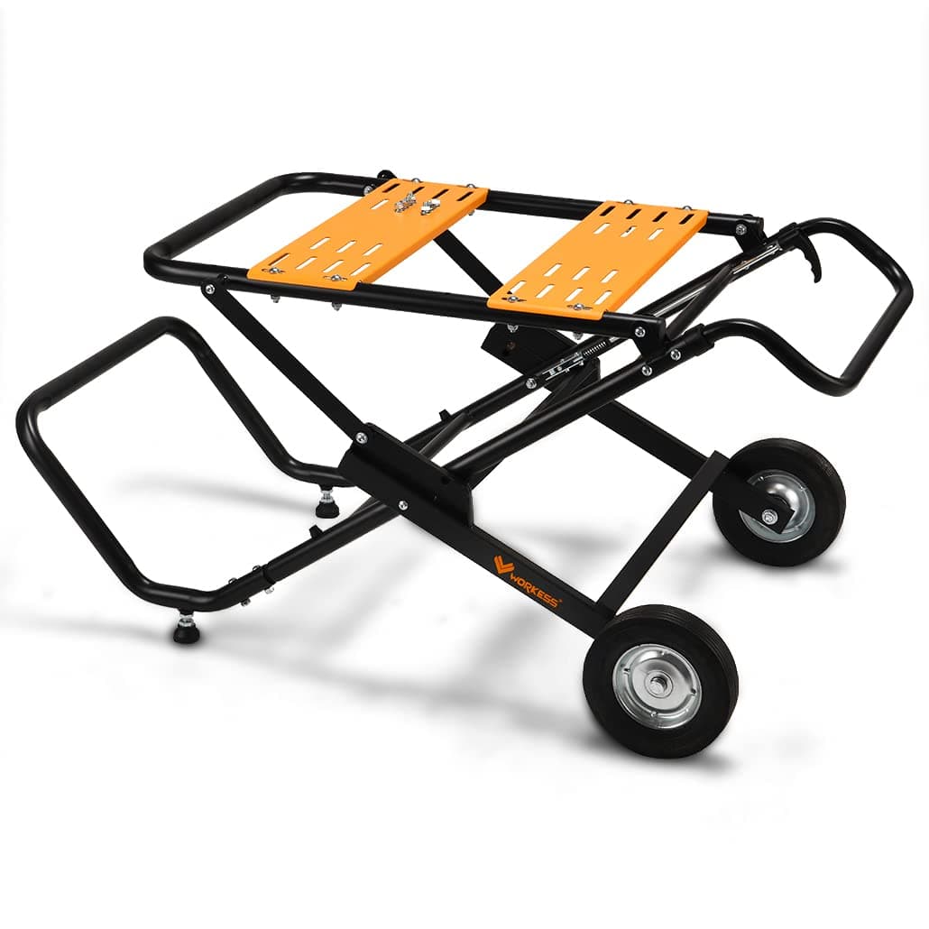 Portable Orange Table Saw Stand, 330 Lbs Load Capacity, 4 Rubber Wheels, Foldable, Universal for Most Table Saws